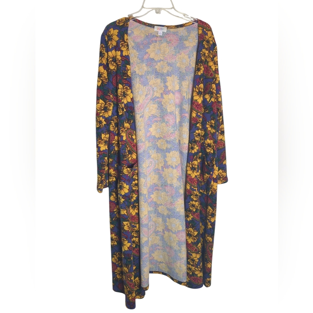 Womens Colorful Floral Duster Long Cardigan Sweater Jewel Tone Floral Plus Sz 16